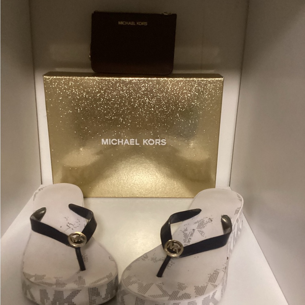 Michael Kors Navy Blue and White Sandals